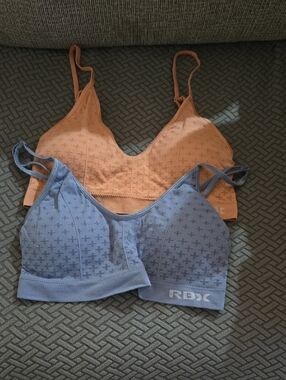 RBX Dual-Pack Seamless Bralettes in Blue and Peach